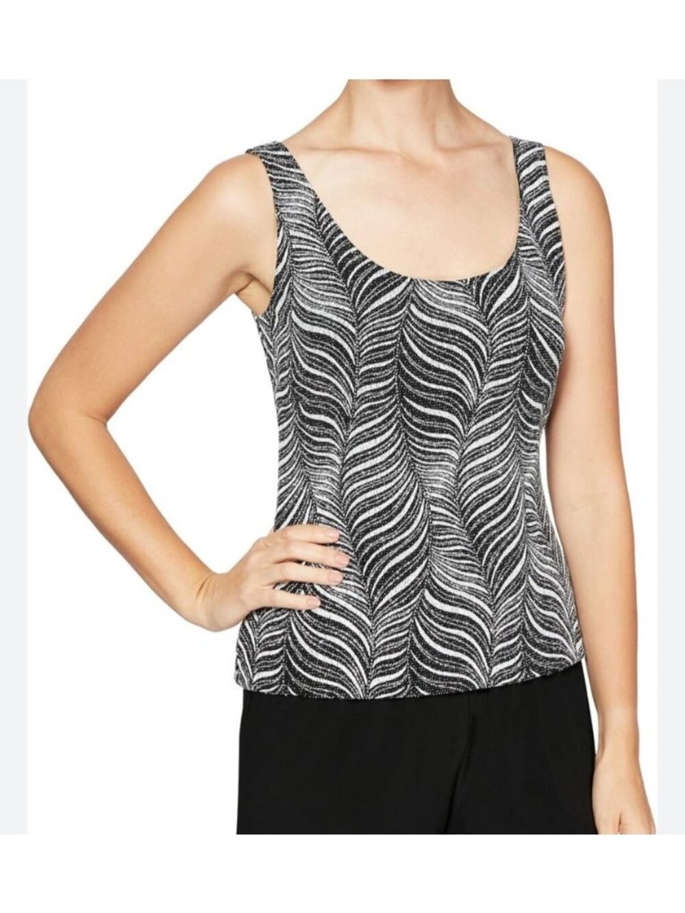 Alex Evenings Womens Sz 1X Black & White Metallic Tank Top Sleeveless Scoop